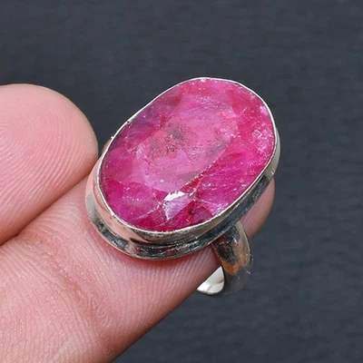 Anillo Joyería Cachemira Rojo Rubí Hecho a Mano EE. UU. Talla 8 M122 Foto 1 de 3