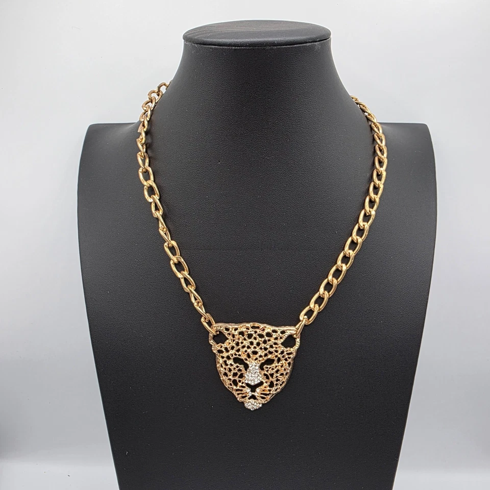 Colgante de tigre de cadena en tono dorado para mujer con acento de cristal collar distintivo 21" Foto 1 de 4