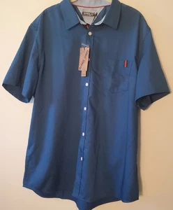Camisa Paul Jones Para Hombre XL Azul Teal Elastizada Con Botones Manga Corta Carrera Informal - Imagen 1 de 9