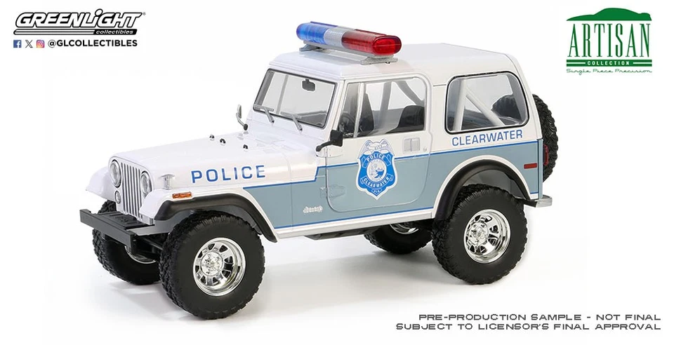 Greenlight 1:18 Artisan Collection 1982 Jeep CJ-7 Clearwater, FL Police 19140 - Image 1 of 1