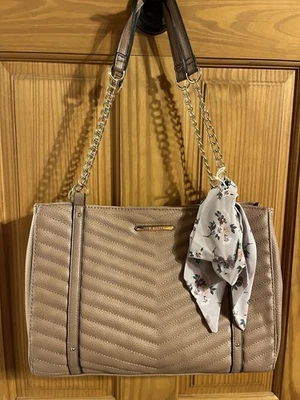 Steve Madden Mujer Beige Acolchado Bolso de Hombro Cartera con Bufanda Floral / Nuevo Foto 1 de 4