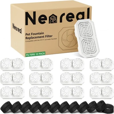 NEAREAL 12-Pack Cat Water Fountain Replacement Filters and Pre-Filters