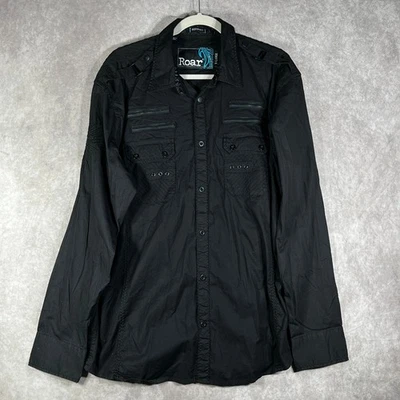 Roar Rapport Shirt Mens Size XL Black Refined Fit Button Up Goth Rock Streetwear - Image 1 of 4