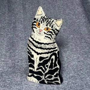Cats By Nina Cutie Ceramic Tabby Cat Vase Tiger striped with orange eyes Planter - Picture 1 of 8