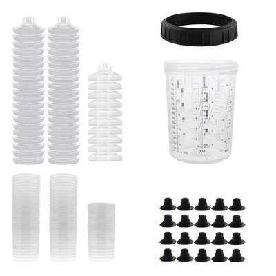 50 Packs CUPS Disposable Paint Spray Gun Cup Liners and Lid System (125 Mic) - Image 1 of 4