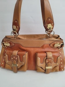 Michael Kors Two-Tone Leather Astor Handbag Shoulder Bag Gold Studded Hardware - Picture 1 of 14