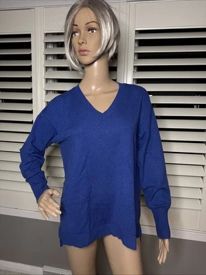 LULU  B Sweater Blue Cotton SZ M Fits 12/14 V Neck Pullover - Image 1 of 4
