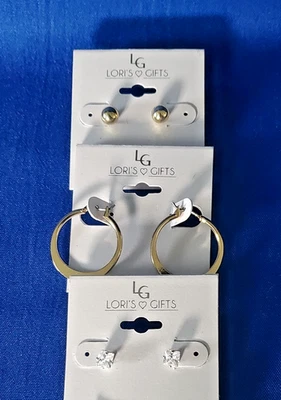 Lote de 3 pares de brincos em tom de ouro da Lori's Gifts For Sensitive Ears novo com etiquetas #3 - Imagem 1 de 4