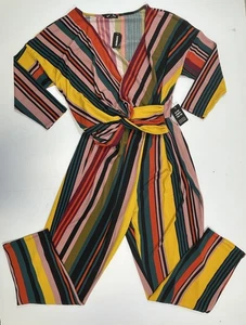 Express gelb türkis Muave gestreift Stretch Faux Wickel Skinny Cropped Bein Pullover M - Bild 1 von 10