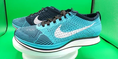 RARE MENS NIKE FLYKNIT RACER CHLORINE BLUE WHITE DARK OBSIDIAN RUNNING SHOES 8.5 - Image 1 of 4