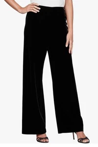NWT ALEX EVENINGS Straight leg Velvet Velour Pull On Pants Black Cocktail 3X - Picture 1 of 4