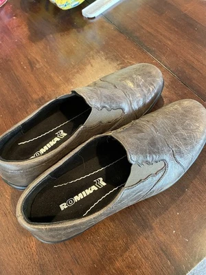 Romika 37 Mocasines Talla 7 Gris Cuero Zapatos Sin Cordones Informales Cómodos Foto 1 de 4