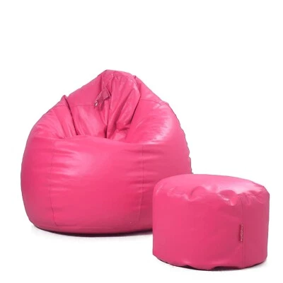 Funda para bolsa de frijoles con funda para reposapiés imitación cuero sin frijoles talla XXXL rosa Foto 1 de 4