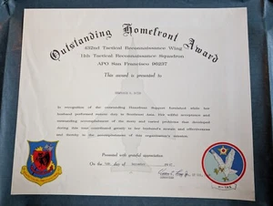 1967 USAF Outstanding Homefront Award 432nd Tactical Reconnaissance Wing Spouse - Picture 1 of 4