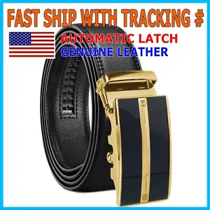 New Genuine Leather Mens Ratchet Belt Belts For Men Adjustable Automatic Buckle - Picture 1 of 52