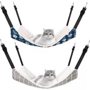 2Pcs Reversible Cat Hanging Hammock Soft Breathable Pet Cage& Adjustable Straps - Picture 1 of 13