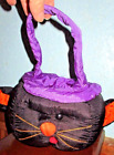 Pbc International Black Cat Purple Handle Small Halloween Trick Or Treat Kid Bag