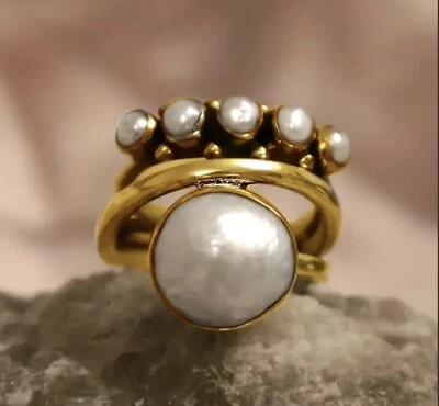 Anillo Museo Perla Talla 10 Oro Brighton Boho Cottagecore Bisel  Foto 1 de 4
