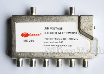 Gecen 2x6 13V/18V 2 in, 6 out Satellite LNB V/H multi-switch MS-2601 - Image 1 of 3
