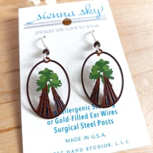 Sienna Sky Earrings Giant Sequoia Tree in Oval Frame Handmade Unique Gift - Picture 1 of 4