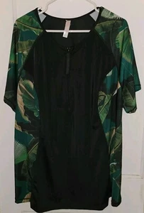 Lane Bryant SWIM by CACIQUE Short Sleeve Shirt Plus Size 30 Black Green Tropical - Picture 1 of 5