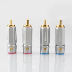 4X gold Plated lock function RCA Audio Plug HIFI 10mm Analogue Cable Connector - Picture 1 of 7