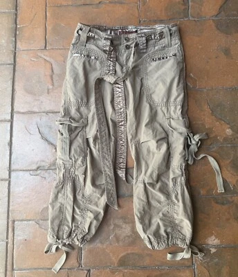 Pantalones cargo recortados Y2K Miss Me Capri para mujer pequeños marrón tostado grunge Foto 1 de 4