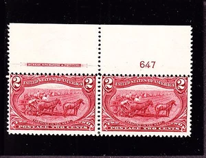 US 286 2c Trans-Mississippi Mint Top Plate #647 Pair F-VF OG NH SCV $160 - Picture 1 of 2
