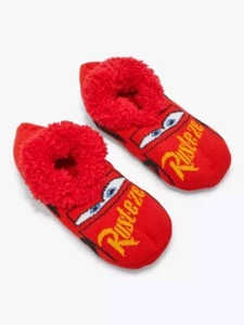 Disney Pixar Cars Adult Lightning McQueen Slipper Socks Faux Fur NEW - Picture 1 of 7
