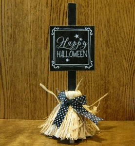 Transpac HALLOWEEN #J9266B STRAW BROOM, "Happy Halloween" 12" Witch's Broom Sign - Picture 1 of 2