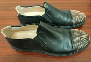 CARLO PAZOLINI Para hombres 7.5 Negro Cuero Mocasín Tenis Zapatos EUR 38 Tachuelas Doradas - Imagen 1 de 10