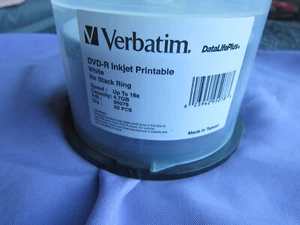 (47) VERBATIM Writable DVD-R 16X 4.7GB White Inkjet Printable Discs - Photo 1/3