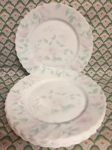 7 Arcopal FLORENTINE / CHLOE Dinner Plate Set Pink Floral Swirl Rim 10.75 GUC - Picture 1 of 8