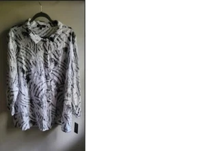 Yushi Wired Collar Lagenlook Button Up Tunic Geometric Print Black/white Top 2XL - Picture 1 of 11