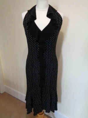 BETTY BARCLAY BLACK AND WHITE SPOT HALTER NECK RUFFLE DRESS WITH TIERED HEM - 10 - Image 1 of 4