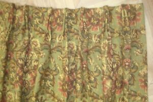 One Pr Custom made Pinch Pleat Lined DRAPES Green Jacobean Floral 86" lg
