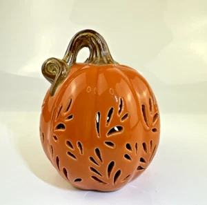 Ceramic Orange Light-Up Pumpkin Table Deco 7” Halloween Fall Autumn Battery - Picture 1 of 10
