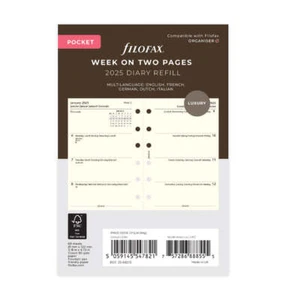 2025 Filofax Taschenwoche auf 2 Seiten Baumwolle cremefarbenes Tagebuch/Kalender mehrsprachig 68214 - Bild 1 von 1