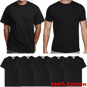 For Mens 100% Cotton Thick Casual Crew Neck T-Shirt Black Short Sleeve Tee LOT - Picture 1 of 5