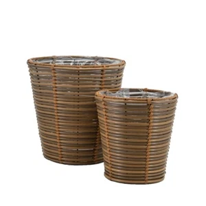Pflanzkörbe Blumentopf Korb mit Henkel Übertopf 2er Set, Rattan, rund, braun - Bild 1 von 3