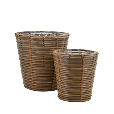 Pflanzkörbe Blumentopf Korb mit Henkel Übertopf 2er Set, Rattan, rund, braun - Bild 1 von 3