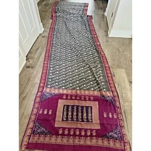 Indian WOMENS PRE-OWNED VINTAGE Gray/PURPLE TUSSAR SILK SAREE SARI FABRIC/CRAFTS - Picture 1 of 24