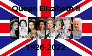 REMEMBERING QUEEN ELIZABETH II 1926-2022 5x3 feet FLAG 150cm x 90cm ROYALTY - Foto 1 di 1