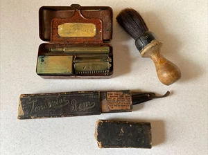 Antiguo juego de afeitado para hombre Tonsorial Gem & Valet maquinilla de afeitar automática con cepillo - Imagen 1 de 8