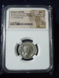 MS Roman Empire: Otacilla Severa 244-249 AD Silver Double Denarius NGC MS - Picture 1 of 9