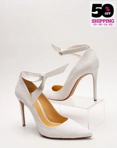 RRP€320 ALEXANDRE BIRMAN Ankle Tie Court Pumps US9 UK6 EU39 Lace Panel Heel - Picture 1 of 9