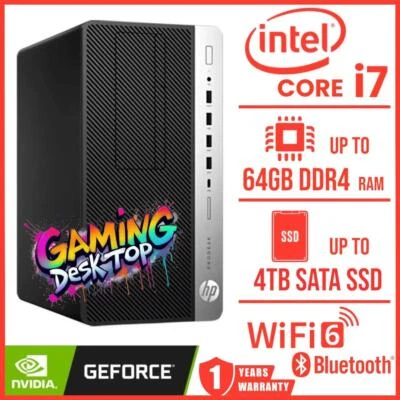 GAMING READY HP Desktop Computer MT i7 GT1030 up 64GB RAM 2TB SSD Win11 WIFI6 - Image 1 of 4