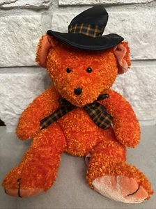 VV) Russ Halloween Plush Hocus Teddy Bear Witch Hat Orange And Black 12” Stuffed - Imagen 1 de 6