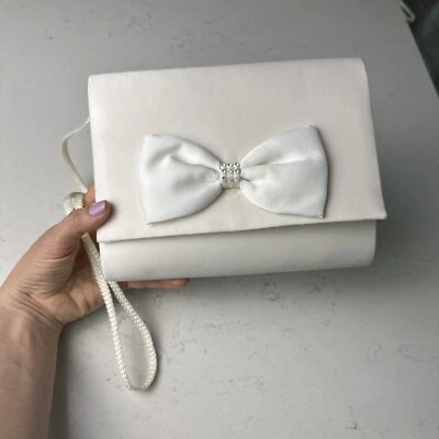 la regale handmade vintage silk Evening Shoulder Clutch bag Purse with bow white - Image 1 of 4