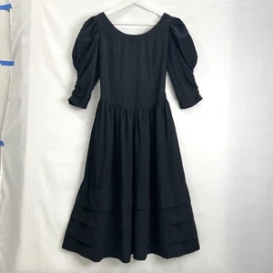 COMME DES GARCONS Black Long Day Dress Puff Sleeves Frilled Skirt S - Picture 1 of 13